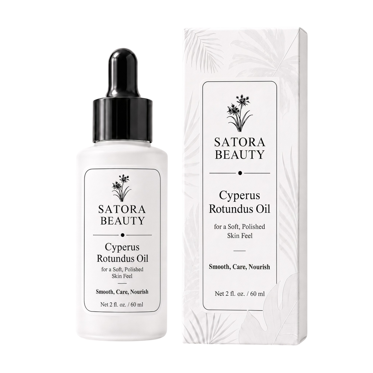 Satora Beauty Cyperus Rotundus Oil bottle beside its carton